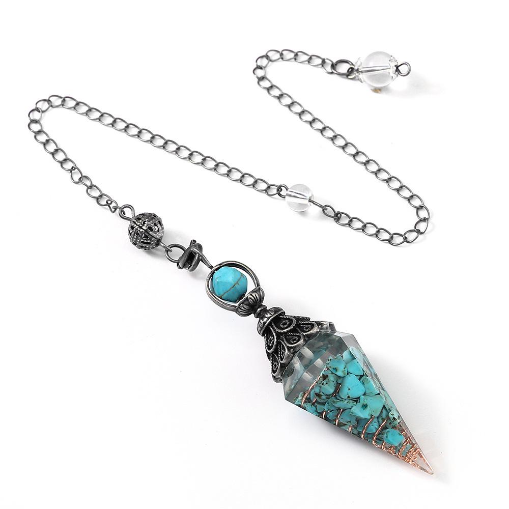 Amethyst Aquamarine Seven Chakra Resin Gemstone Pendant Hexagonal Cone Pendulum