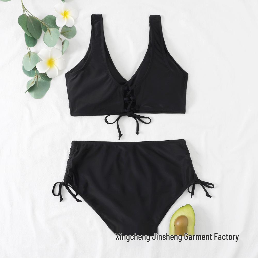 Solid Color European and American Two-Piece Bikini Swimwear Set