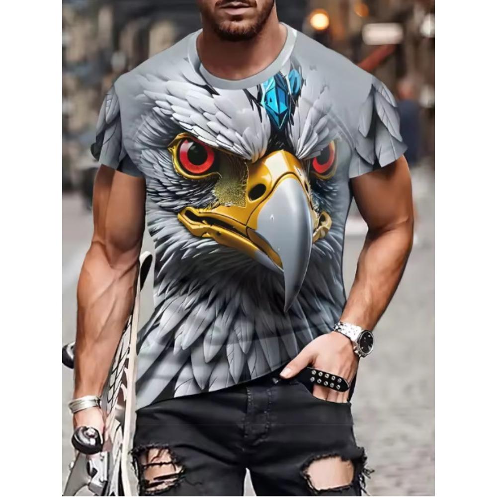 Summer Men's Casual Short Sleeved T-shirt Personality Cool Eagle Pattern 3D Printing Fashionable Comfortable Breathable Loose Sports Versatile T-shirt