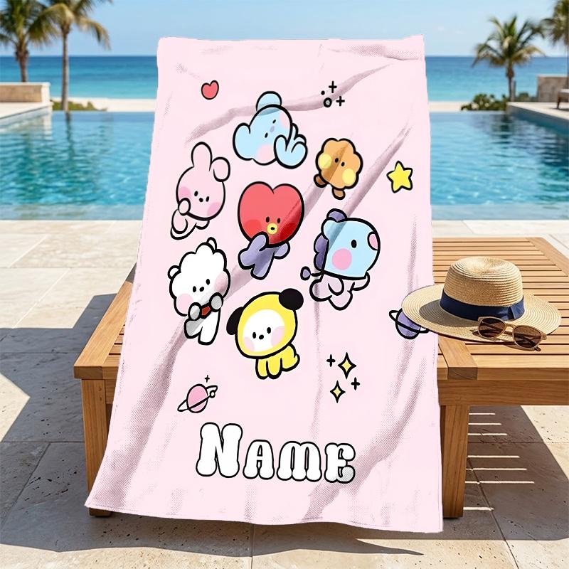 Custom Name Kawaii Friends Stylish Digital Printing Beach Towel Quick‑Drying Absorbent Blanket for Beach Pool Gym Travel