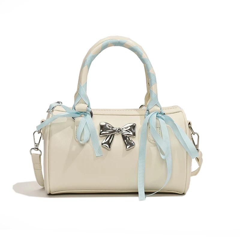 

Маленькая лента дизайн симпатичная сумка через плечо из искусственной кожи сумки роскошный дизайнер женская мода 2024 бант Y2K сумка через плечо бежевый