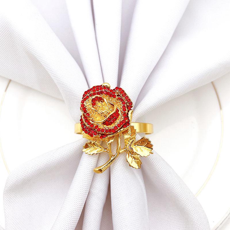 6pcs/lot Valentine's Day Rose Flower Napkin Ring Golden Napkin Button Alloy Napkin Ring Table Desktop Decoration