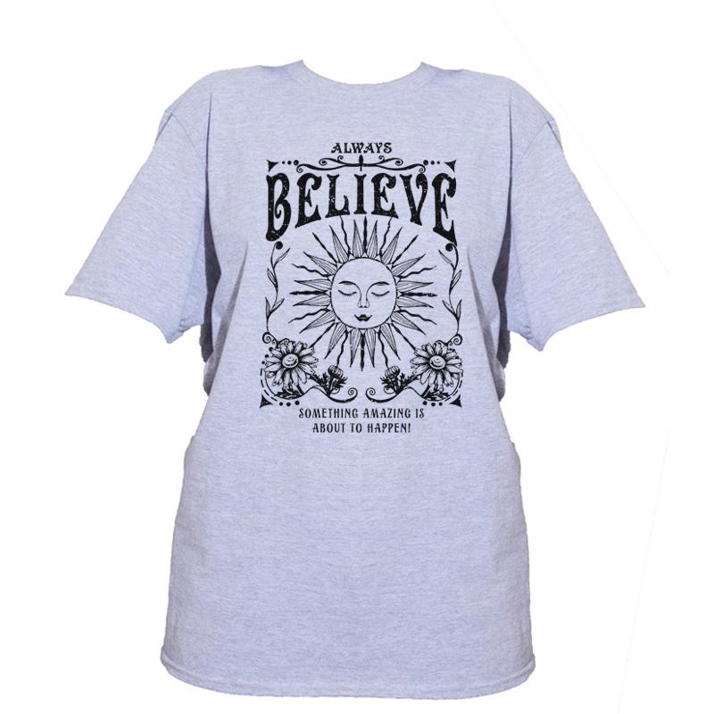 Vintage Witch Tee Shirt Always Believe Women Oversized Inspirational T Shirt Retro Celestial Mystical TShirts Hippie Boho Tops S