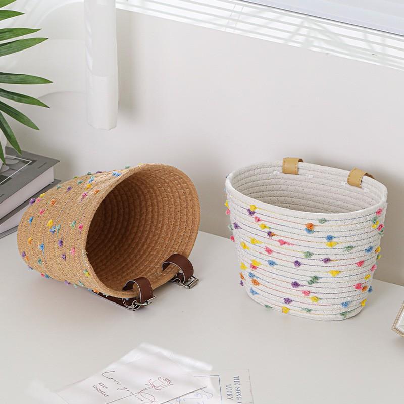 Handwoven Cotton Bike Basket Kids Foldable Front Snacks Toys Storage