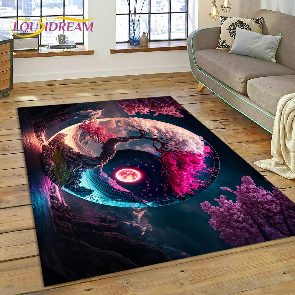 HD Nature Yin Yang 3D Chinese Tai Chi Bagua Rug Carpet for Living Room Bedroom Decor,Non-slip Decoration for Sofa Doormat Gift