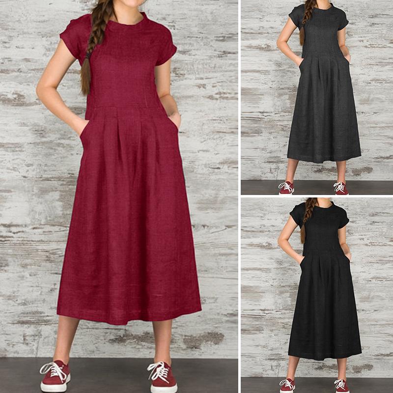 Buy VONDA Women Summer Short Sleeve OCollar Holiday Maxi Dress With