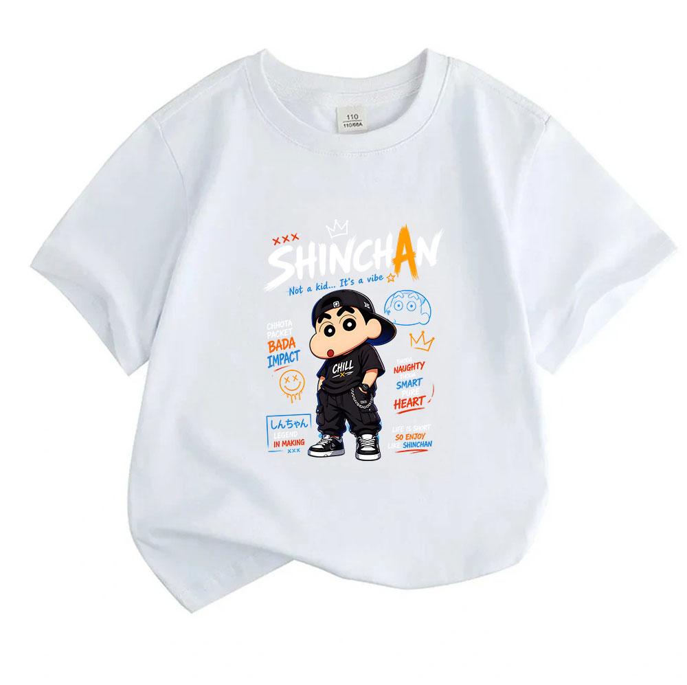 Kids Boys Girls 100% Cotton Crew Neck Short Sleeve T-Shirt, Cute Street Hip Hop Cartoon Print Casual Breathable Soft Tee for Daily Wear, Outing and Sc
