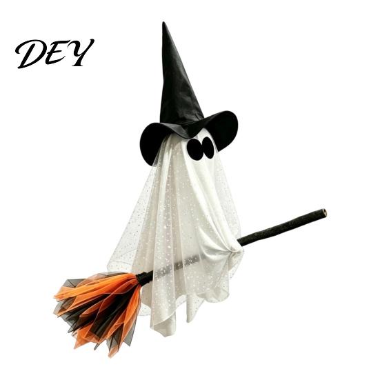 Cute Halloween Tree Ornament Ghost Witch Broom Hanging Ornament, Spooky Hat Scary Porch for Pendants Indoor Outdoor Haunted House Party Decor