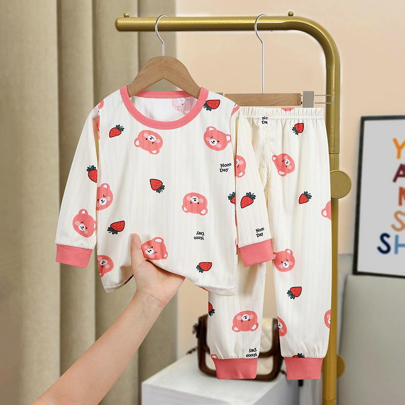 Kids Cotton Thermal Underwear Set Boys Girls Spring Autumn Pajamas Baby Warm Home Wear Long Sleeve Pants Lounge Suit