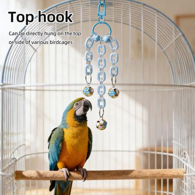 Parrot Bell Toy Bird Chew Chains with Bells Cage Jingle Chime Bells with Hanging Clip Sound Enrichment Chew Toy for Cockatiel Conure Lovebird
