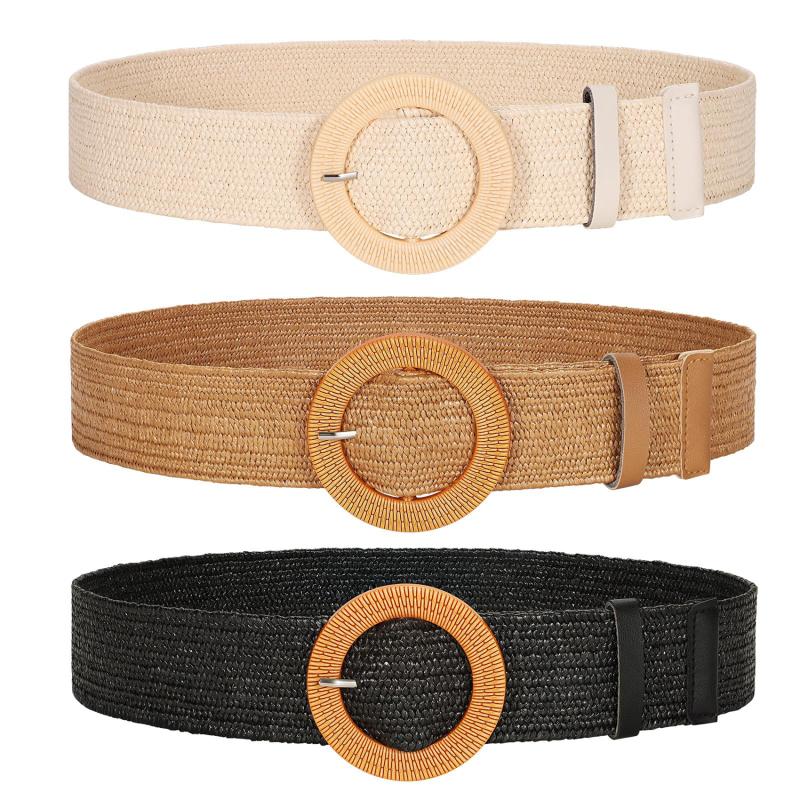 Round Buckle Elastic Braided Belt Women Bohemian Dress Waistband Clothes Decoration Belt