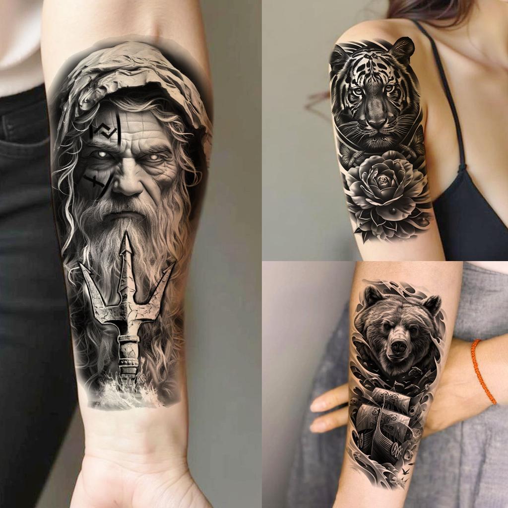 75 Sheets Lion Tiger Wolf Temporary Tattoos Jesus Zeus Skull Tatoos Bulk Waterproof Realistic Fake Tattoo Stickers Long Lasting