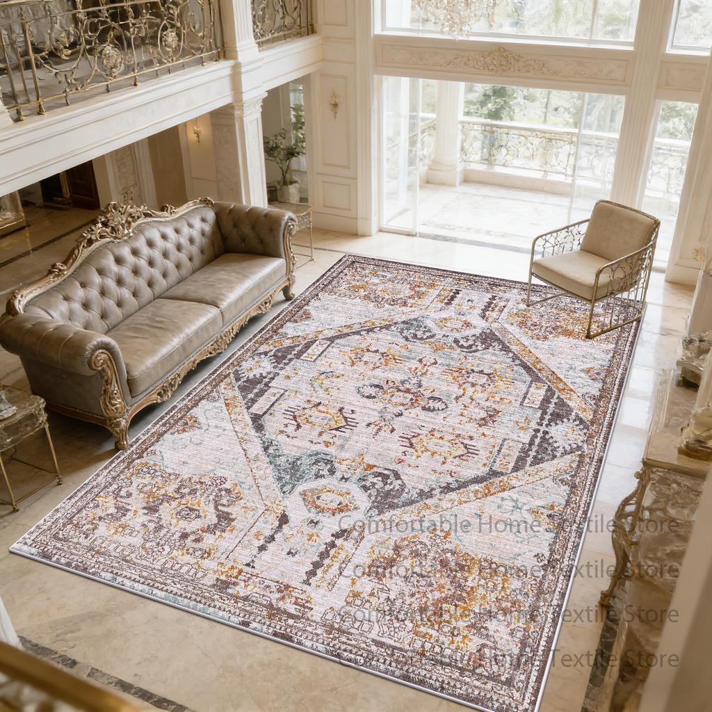 Grey Vintage Persian Style Living Room Carpet Decoration Bedroom Bedside Washable Soft Rug Easy Cleaning Short Velvet Floor Mats