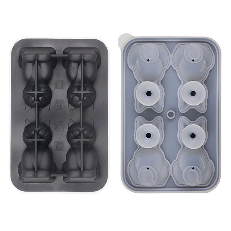 Creative Food Grade Animal Shaped Silicone Ice Cube Tray - DIY Kitten Mold Silicone Ice Cube Tray чёрный