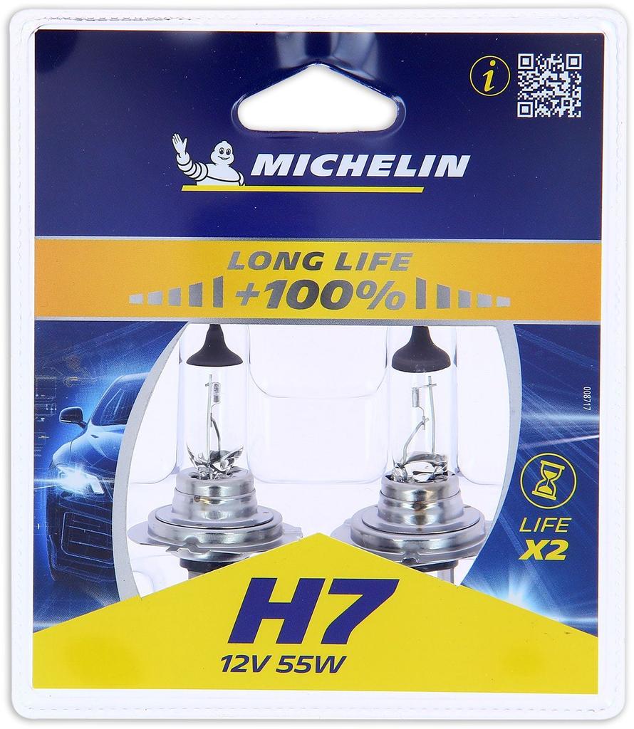 2 Glühbirnen Auto H7 LIFE+100% 55W - MICHELIN - Abblendlicht, Fernlicht, Nebelscheinwerfer.