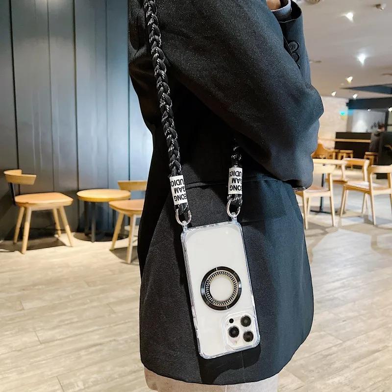 Lanyard Shockproof Clear Magnetic Case for iPhone 16 15 11 13 12 14 Pro Max Plus XSMAX XR 8 7 Samsung S22 S23 S24 Ultra Plus FE A15 A55 A14 A54 A53