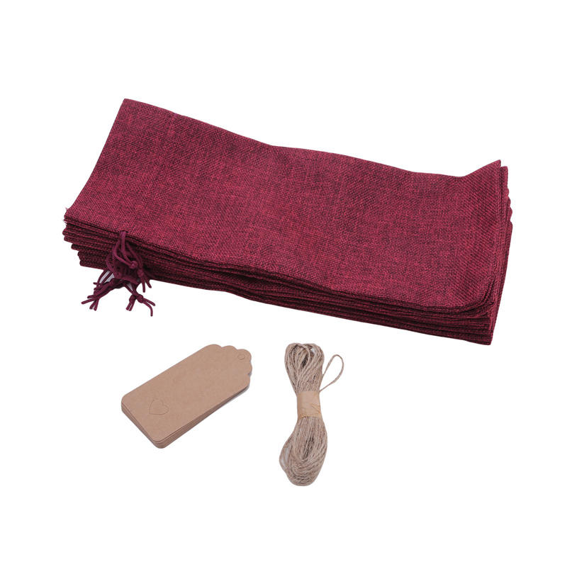 10 Pieces Burlap Wine Bags Jute Wine Bottle Bags with Drawstrings Reusable Gift Bags with Tags for Party Blind Tasting Birthday