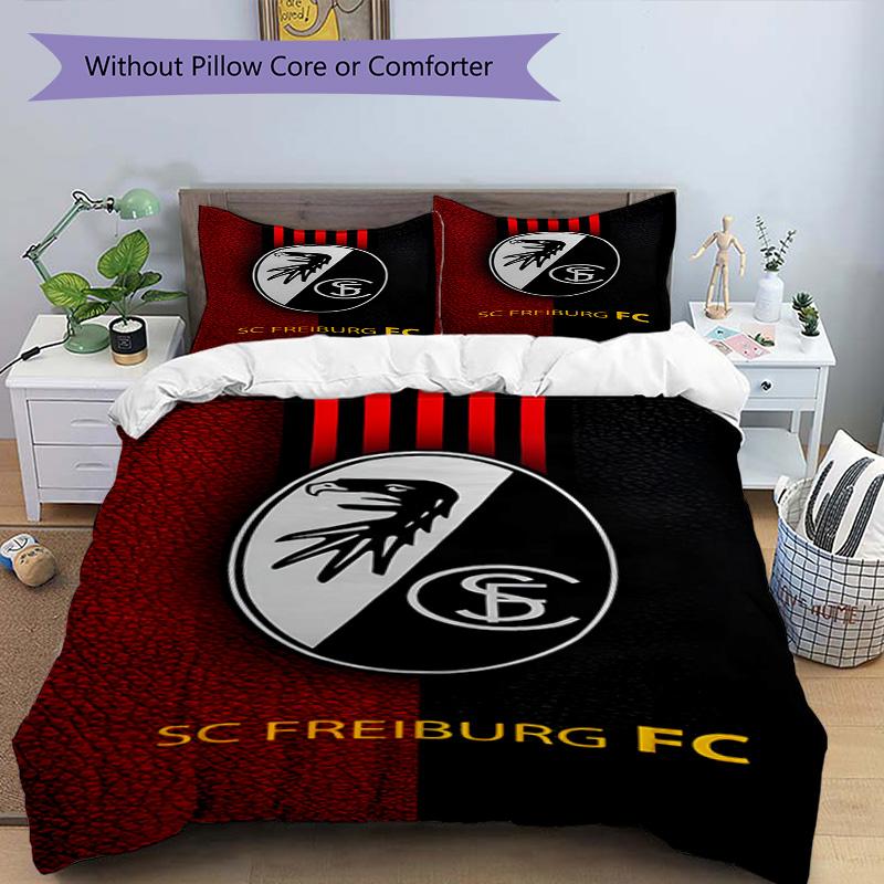 3pcs Duvet Cover Set (1*Duvet Cover + 2*Pillowcase, Without Core), SC Freiburg Print Bedding Set, Bedroom Decor, All‑Season, Birthday Gift