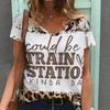 Women Print V Neck Short Sleeve Casual Loose Tunic Tops
