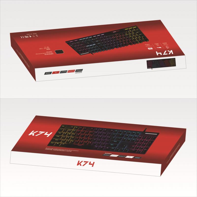 K74 Mechanical Keyboard: 104-Key, Wired, Dual-Use for Office & Gaming with Mixed Backlight.