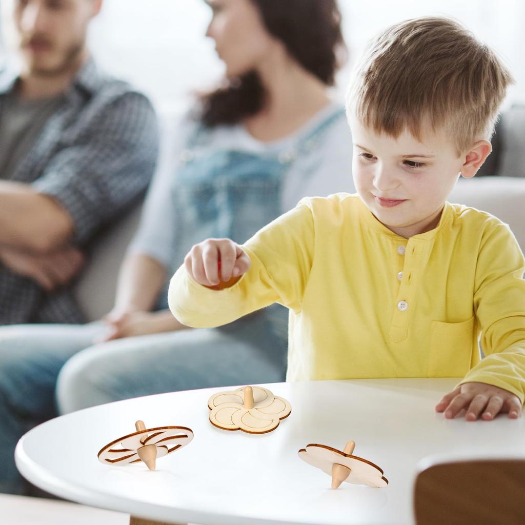 Set of 20 Uncolored Wooden Can Be DIY Spinning Top Natural DIY Traditional Fun Tops, Colored, Kit, Wood, Painting, Play,