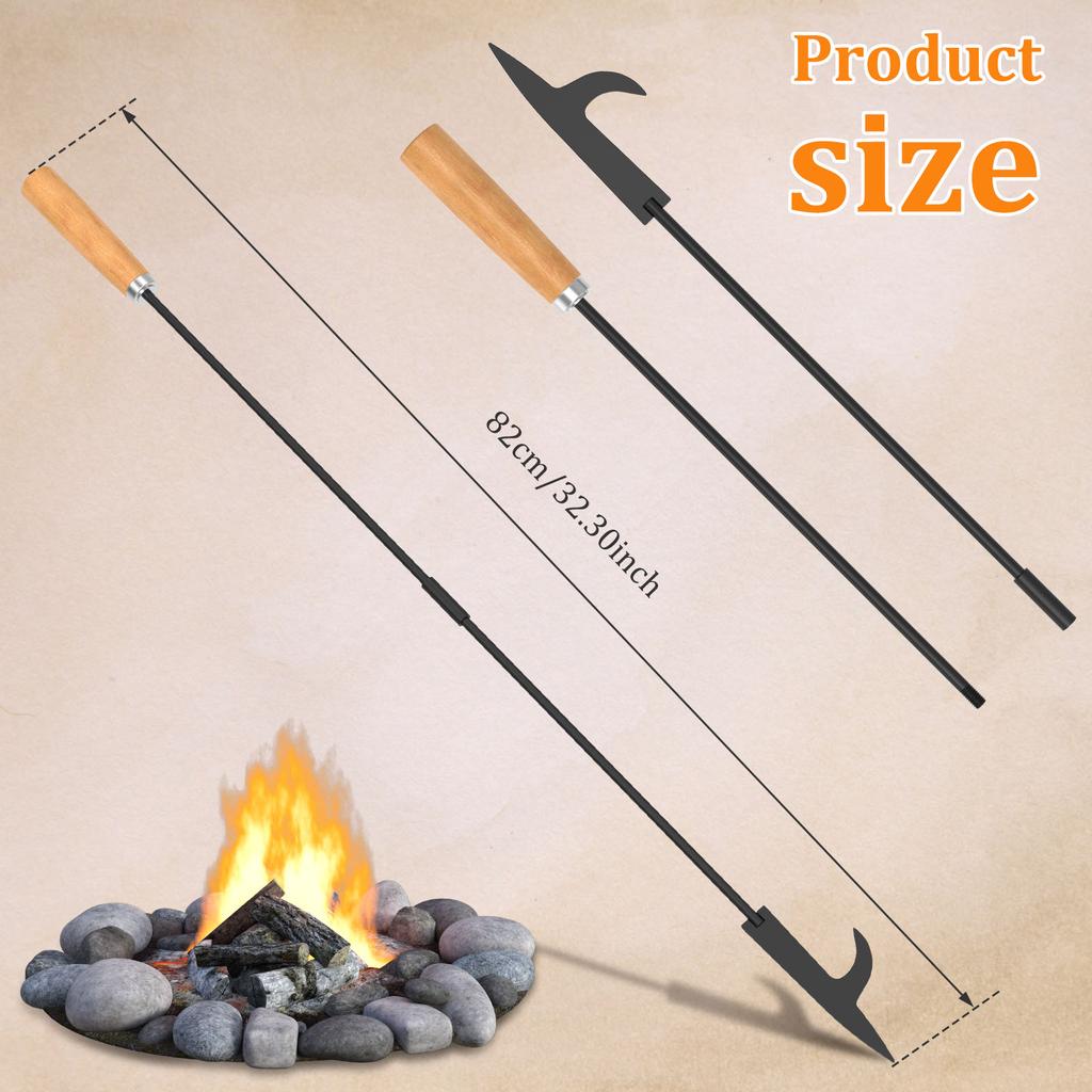 1/2 stuks Vuurpookstok 82cm IJzeren Kampvuurpook met Houten Handvat Verwijderbaar Draagbaar Vuurkorfgereedschap voor Kamperen Open Haard Kachel