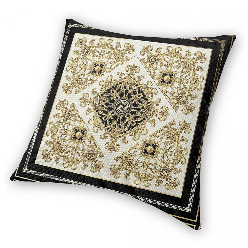 Greek Key Diamond Baroque Gold Square Pillowcase Polyester Linen Velvet Pattern Zip Decorative Pillow Case Sofa Seater Cover 18"