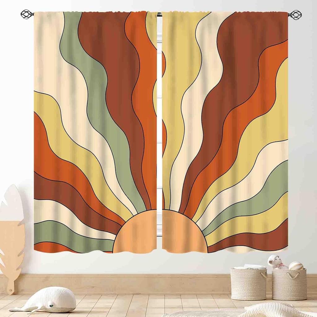 Hippie Mandala Vorhänge, Indisches Medaillon Trippy Boho Paisley Ästhetische Kunst Dekoration Bunte Orange Fensterbehandlung Für