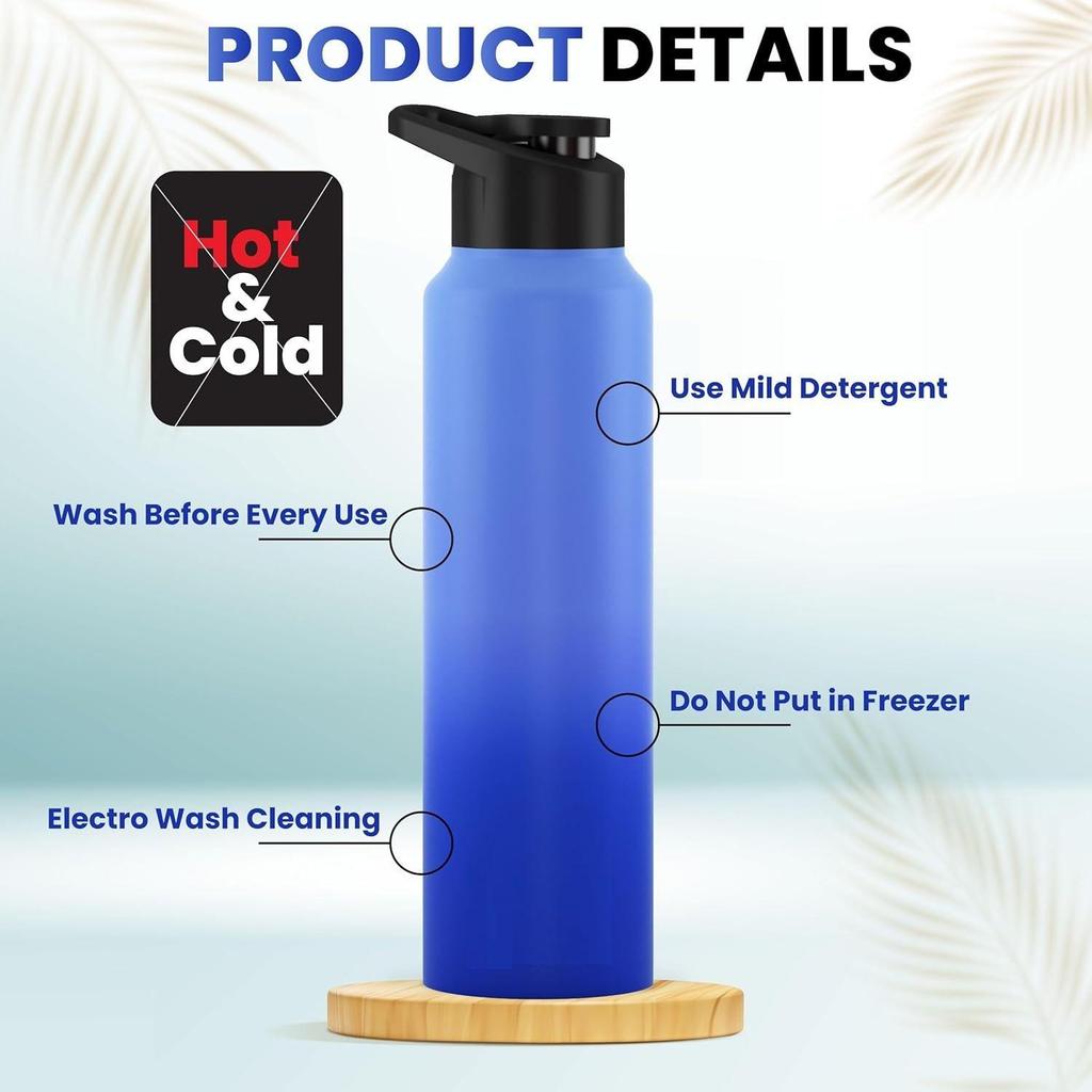 Stainless Steel Water Bottle 1 Ltr For Kids, Boys, Girls, 1 Litre Bottles for Gym,Fridge Use, School & Office (Sipper Cap - Set of 1, Blue Blue)