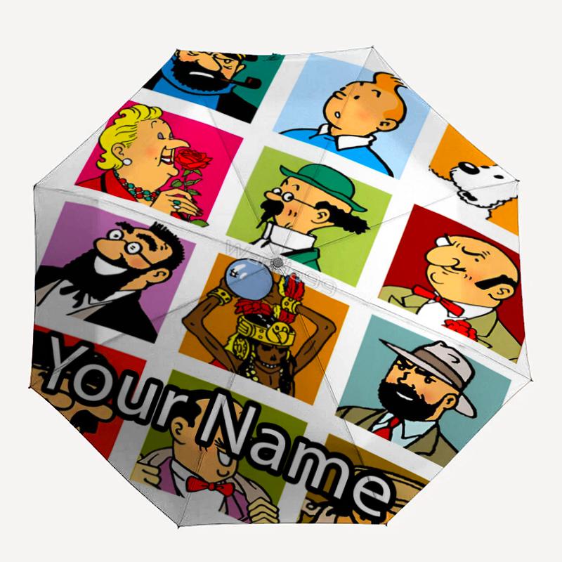 Custom Name Tintin Theme Automatic Umbrella, Lightweight & Portable, 8 Rib, Perfect for Outdoor Travel, Birthdays, Christmas, Gifts.