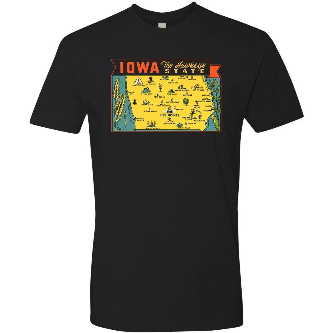 T Shirt Vtg Travel Art Cotton Tourist Retro Vacation Iowa Hawkeye State Black 3XL