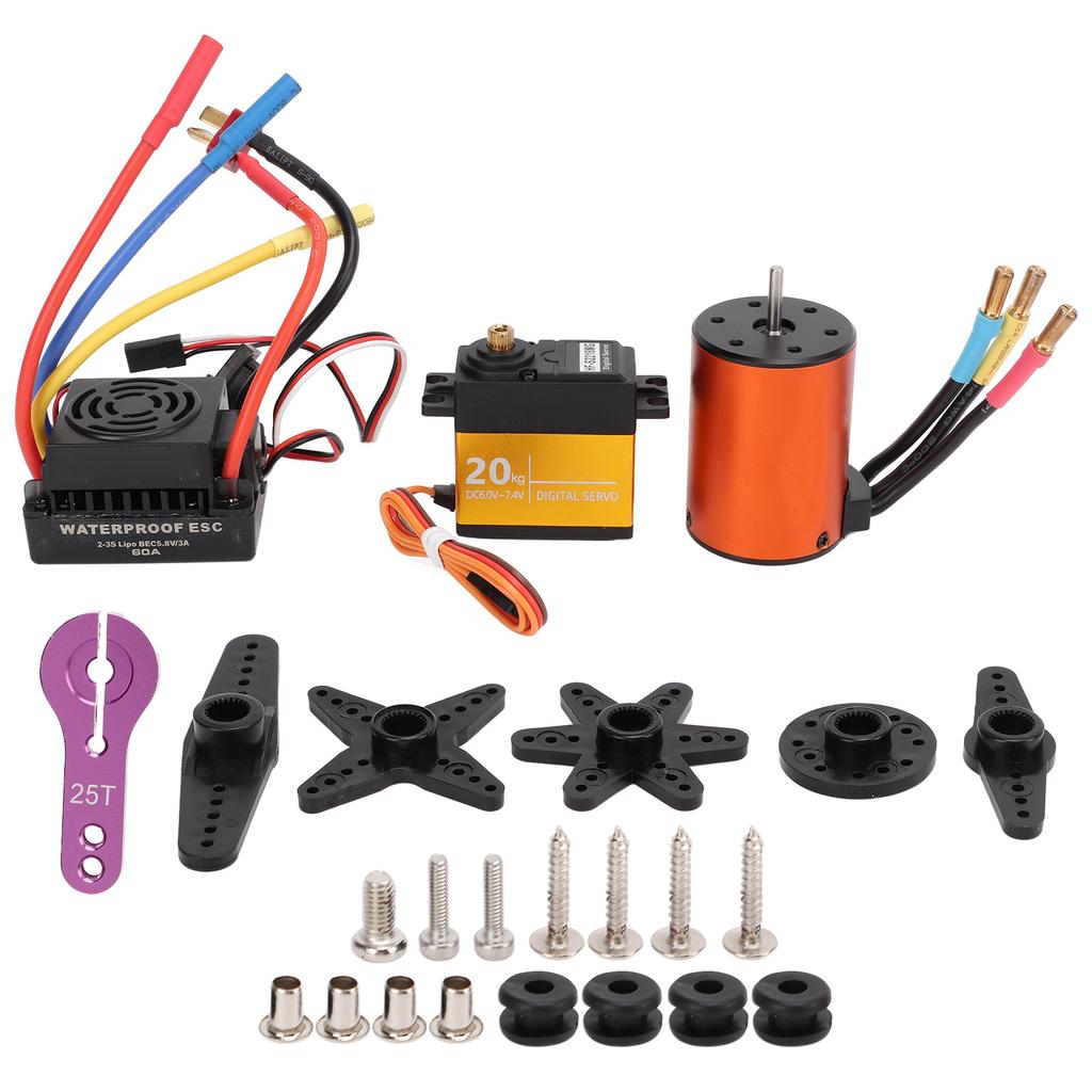 3650 3900KV Brushless Motor 60A ESC 20kg Steering Gear Set Upgraded Waterproof for 110RC Remote
