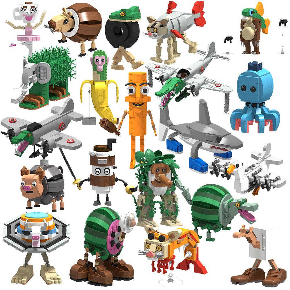Italian Brainrot Animal MOC Building Block Tung Tung Tung Sahur Wheel Frog Elephant Tree Monster Monkey Toy Desk Decoration Q064