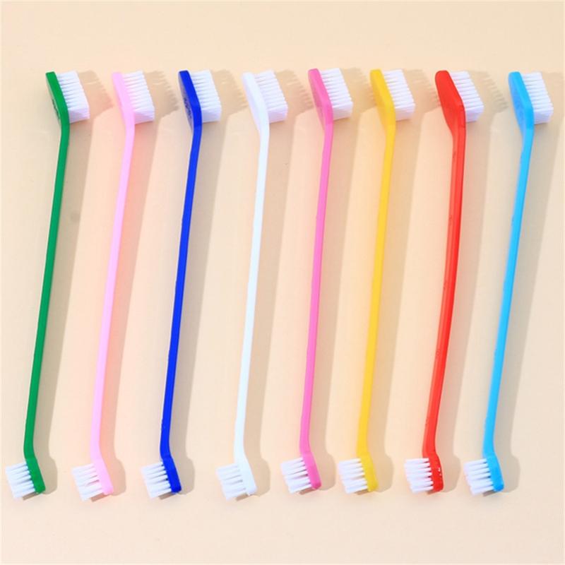 100pcs Dog Toothbrush Double Headed Long Handle Dog Pet Toothbrush for Dogs Cat Puppy Teeth