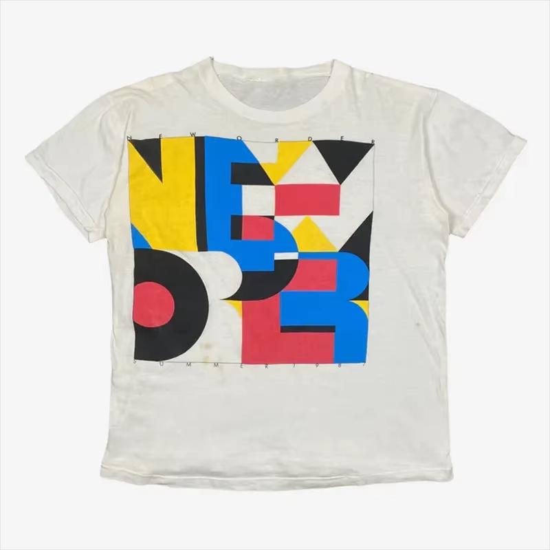 New Order Band Vintage Porträt Grafikdruck Unisex T-Shirt, Alternative Rock Retro-Stil Lässiges Streetwear Kurzarm-Oberteil Für Musikfans S blue