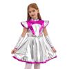 Girls Alien Costume Shimmering PU Patchwork Dress Cap Sleeve Arm Warmers Space Theme Halloween Outfit