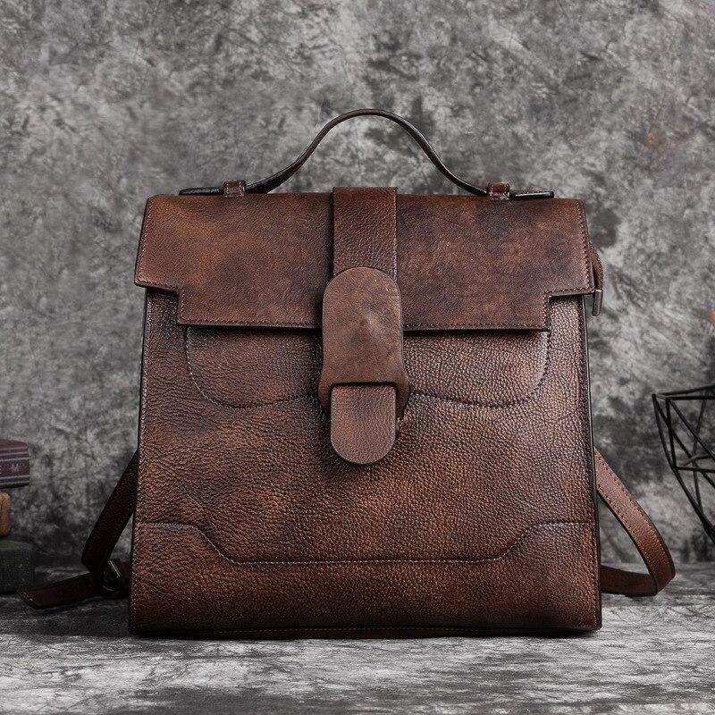 Johnature Retro ekte skinn dameveske Håndmalt håndveske Myk kuskinn Vesker med stor kapasitet