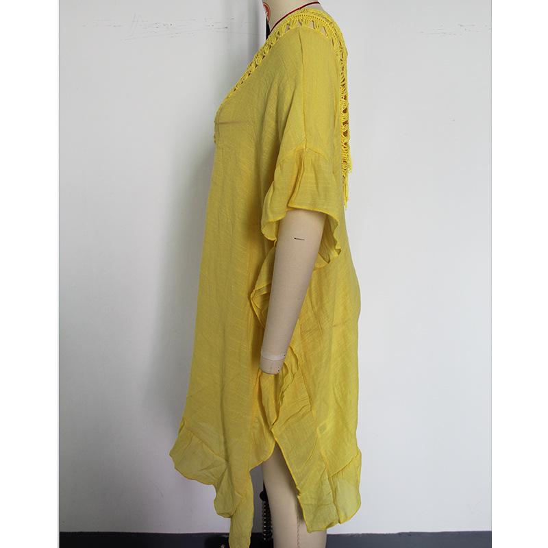 Flerfärgad volangkant virkad krage knytband öppen spetskofta för damer solskydd