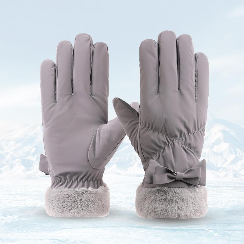 

Зимние женские лыжные перчатки Модные перчатки с бантом Плюс флисовые Утепленные Теплые перчатки для катания Ветрозащитные Перчатки с сенсорным экраном