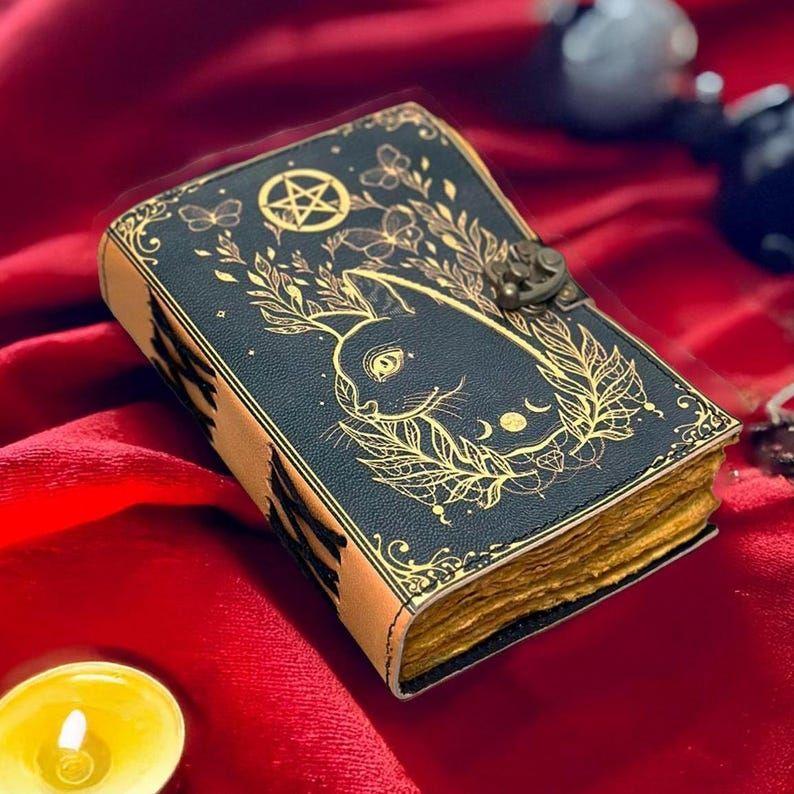 Caltic Cat Leather Printed Notebook for Women's and Man, Handmade Leather Journal Perfect Gift for Birthday, Book of Shadows, Grimoire