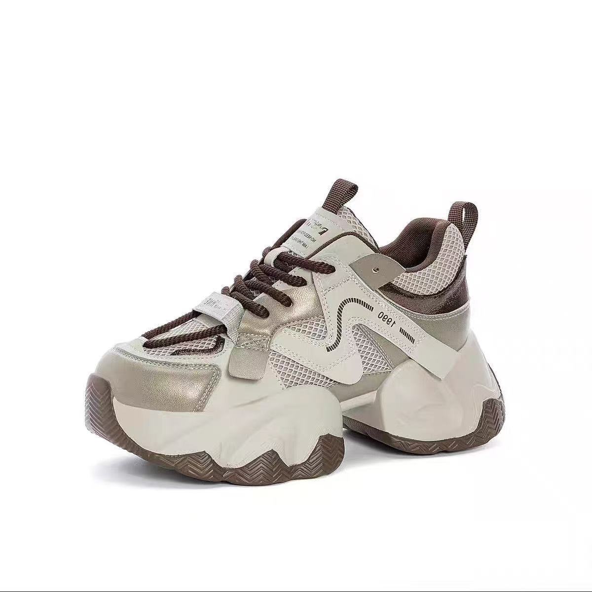 Retro thick-soled heightening dad shoes New spring high muffin thick-soled casual shoes 35【foot length 22.5cm】 хаки