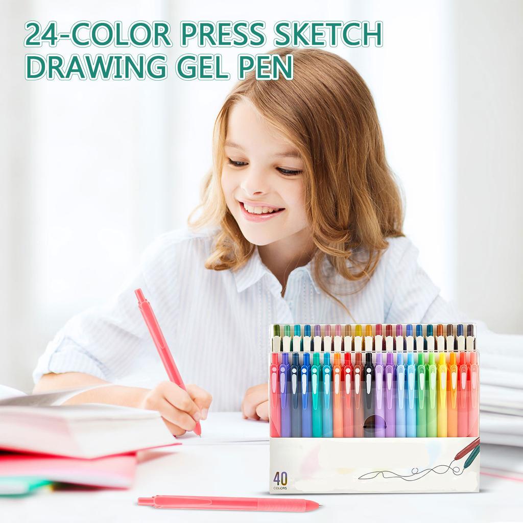 40 Stylos Neutres Rétractables Colorés Avec Haute Valeur Esthétique Pour Croquis et Dessin Étudiant, Séchage Rapide et Encre Longue Durée, 20 ml