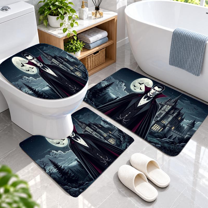 3Pcs Flannel Toilet Mat Set Dracula Bathroom Rug Bath Carpet Non Slip Home Decor