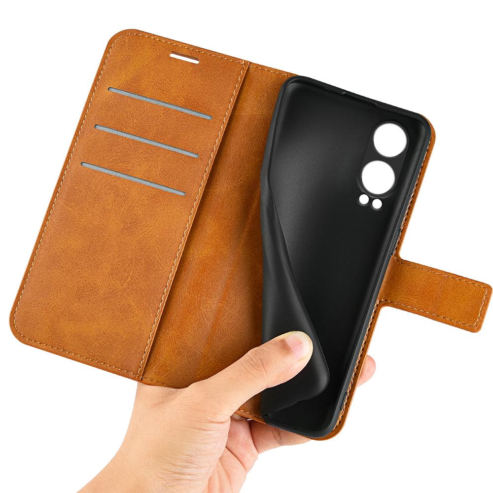 For OnePlus Nord CE4 Lite 5G/Oppo K12x 5G (China) Case Calf Texture Leather Stand Phone Cover