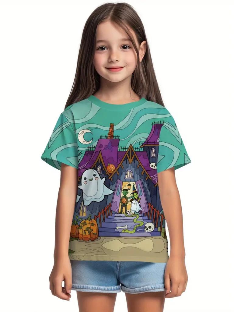 Girl Clothes Funny Pumpkin Graphic T-Shirt for Boys Girls Halloween Short Sleeve Tees 2-10Y Halloween Gift Party Kids Clothing