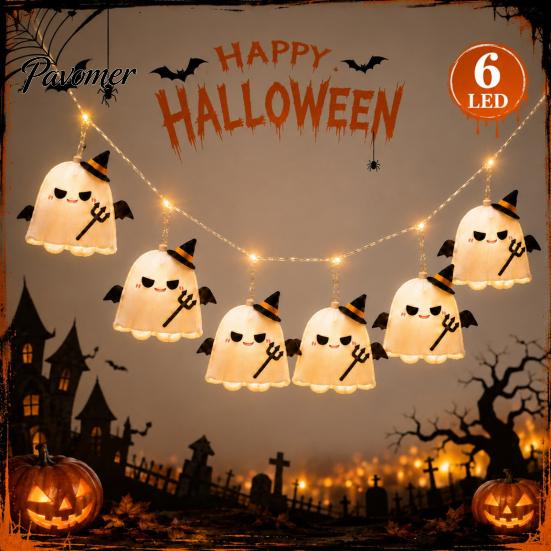 Scary Bat Wing Ghost Accents Halloween String Lights, Fabric Witch Hat Devil LED Hanging Funny Horror Theme Party Supplies Decor for Party,
