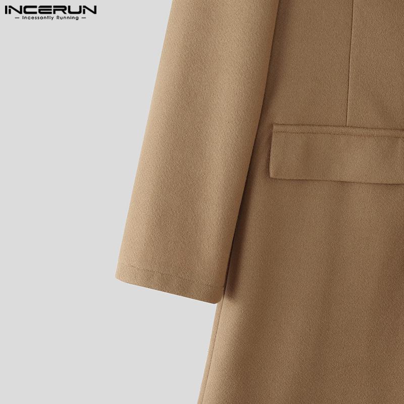 INCERUN Winter Herbst Herren Langarm Hohe Schlitze Lange Woll-Meltonmäntel Oberbekleidung
