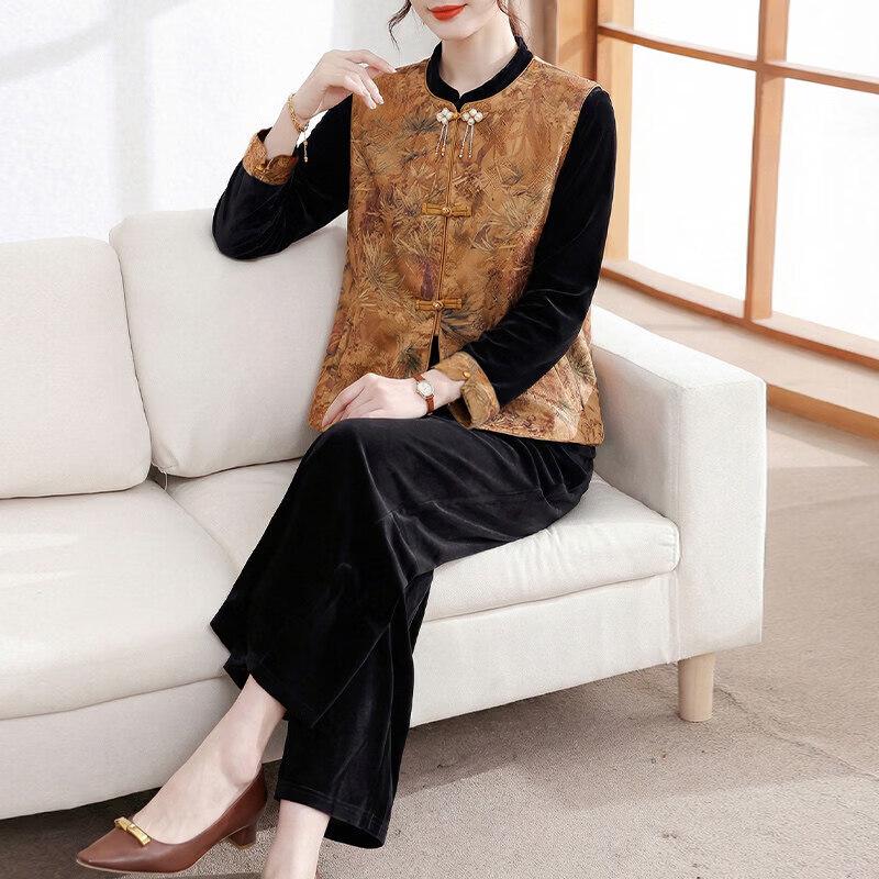 XUEXI Elegant New Chinese Style Velvet Three-Piece Set for Women 4XL
