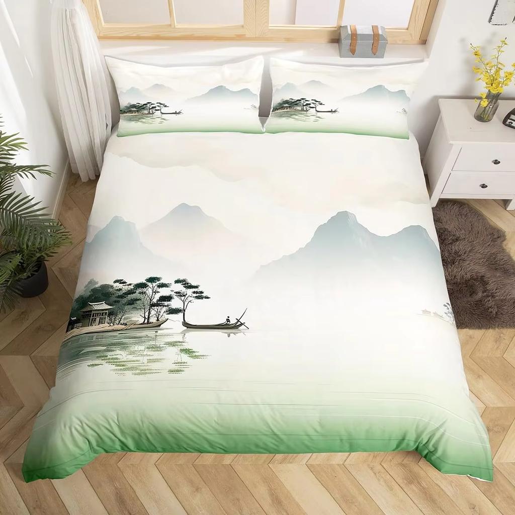 Landscape Duvet Cover King Size Double Bed Chinese Traditional Culture Ink Painting Bedding Set Home Decoration 3 Piece Set