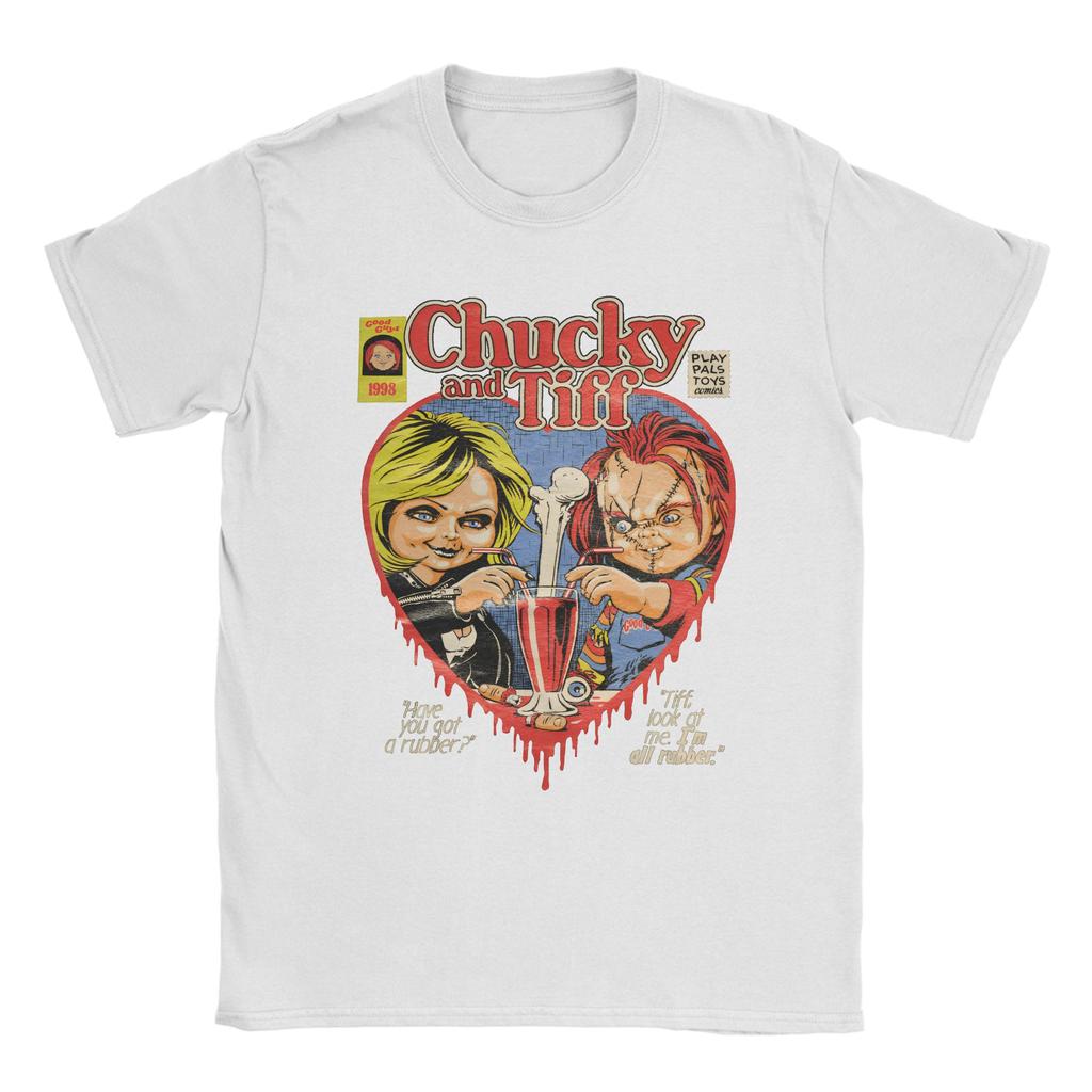 Horror Chucky and Tiffany T Shirt  Hippie T-Shirts Short Sleeve Vintage Tops Summer Cotton O-Neck Oversize Clothing